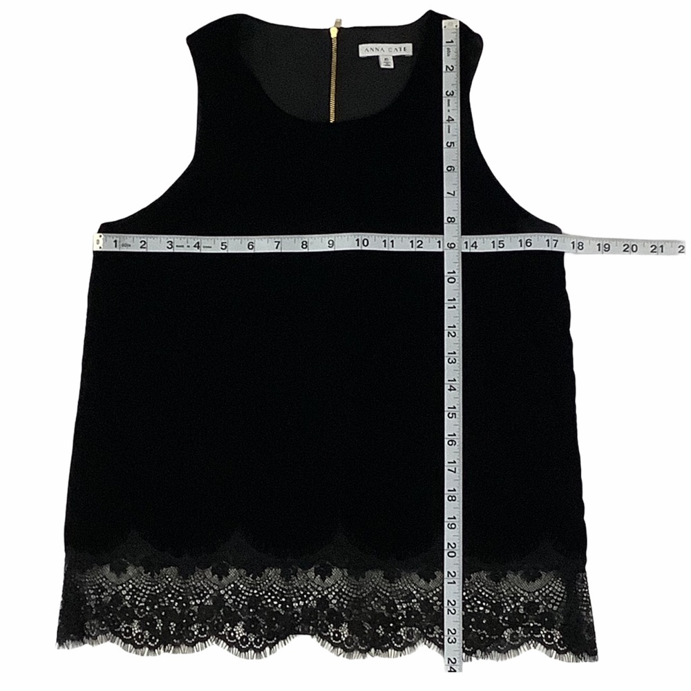 ANNA CATE Black Crushed Velvet Lace Hem Tank SZ-XS - Picture 6 of 6